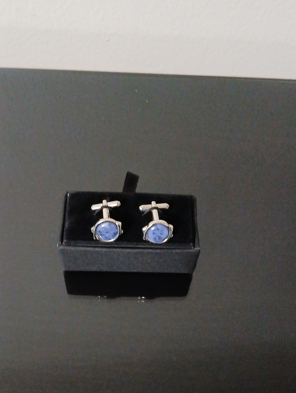 Maslov Silver Cufflinks with Blue Stone Accent - Men's Accessories